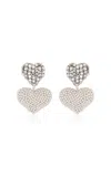 Oscar De La Renta Beaded Crystal Heart Clip-on Earrings In Silver