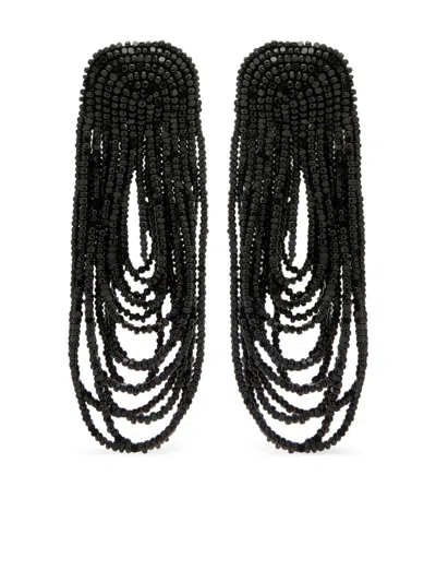 Oscar De La Renta Beaded Curtain Earrings In Black