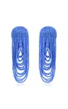 Oscar De La Renta Beaded Double Curtain Clip-on Earrings In Blue