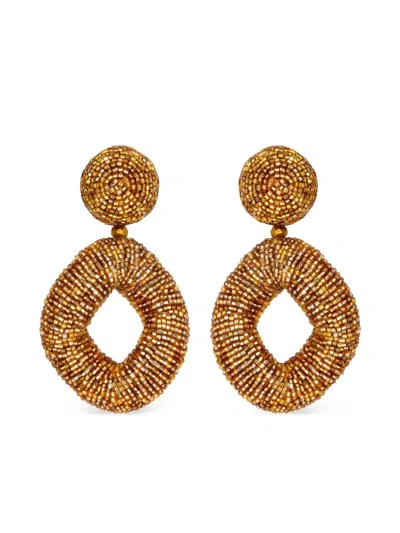 Oscar De La Renta Beaded Drop Clip-on Earrings In Gold