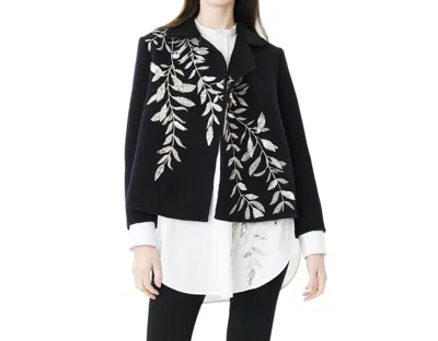 Oscar De La Renta Beaded Embroidery Open Front Wool Blazer In Black