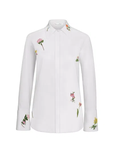 Oscar De La Renta Beaded Floral-embroidered Blouse In White