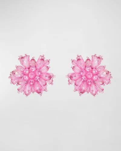 Oscar De La Renta Beaded Flower Button Earrings In Metallic