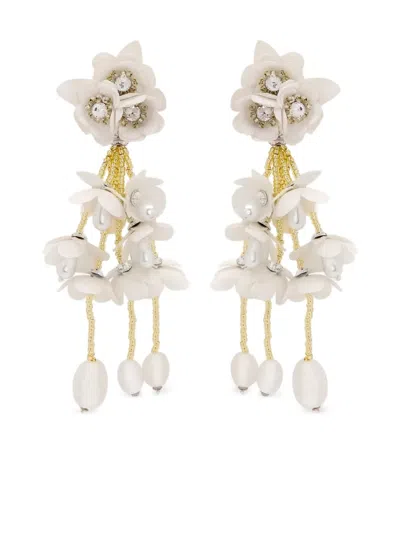 Oscar De La Renta Beaded Flower Clip-on Earrings In Silver