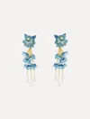Oscar De La Renta Beaded Flower Drop Clip-on Earrings In Blue