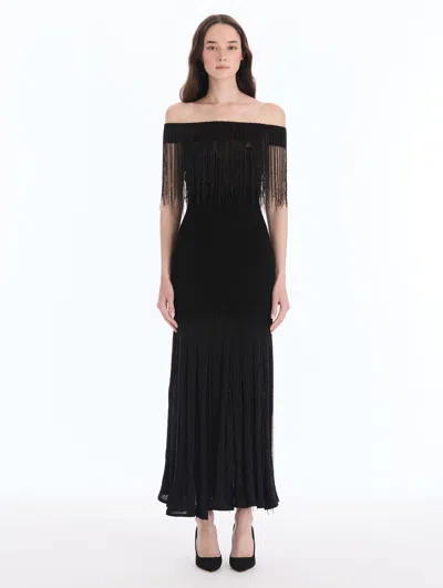 Oscar De La Renta Beaded Fringe Cocktail Dress In Animal Print