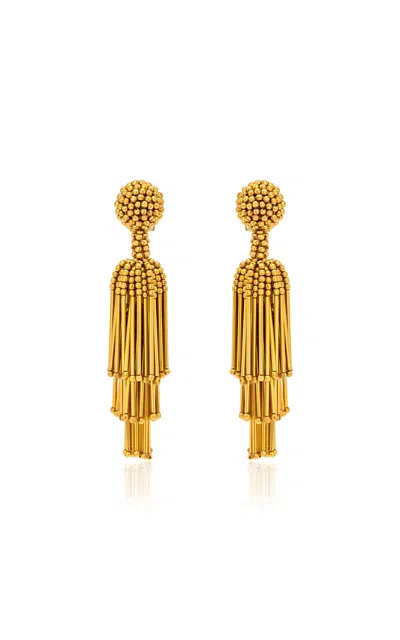 Oscar De La Renta Beaded Fringe Tassel Clip-on Earrings In Gold
