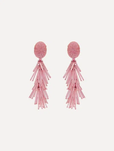 OSCAR DE LA RENTA BEADED FRINGE TASSEL CLIP-ON EARRINGS