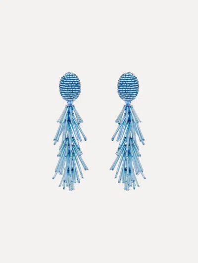 OSCAR DE LA RENTA BEADED FRINGE TASSEL CLIP-ON EARRINGS