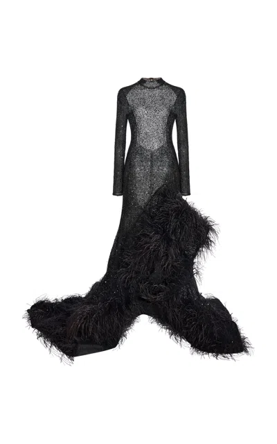 Oscar De La Renta Beaded High-low Gown In Black
