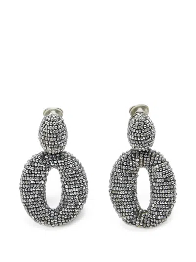 Pre-owned Oscar De La Renta Beaded Hoop Earrings In Grey