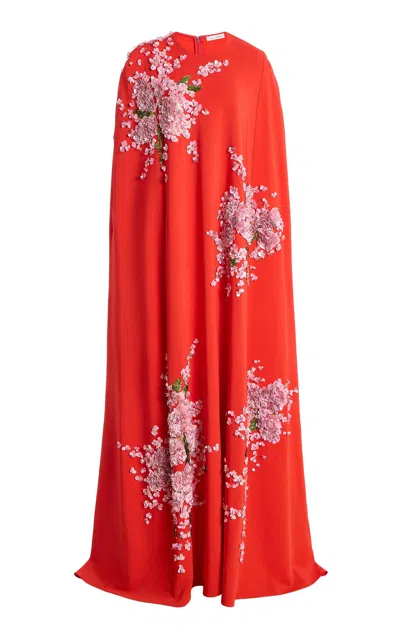 Oscar De La Renta Beaded Iris Caftan In Red