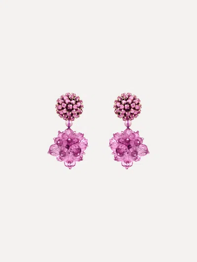 Oscar De La Renta Beaded Pompom Clip-on Earrings In Pink