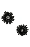 Oscar De La Renta Beaded Pompom Flower Earrings In Black
