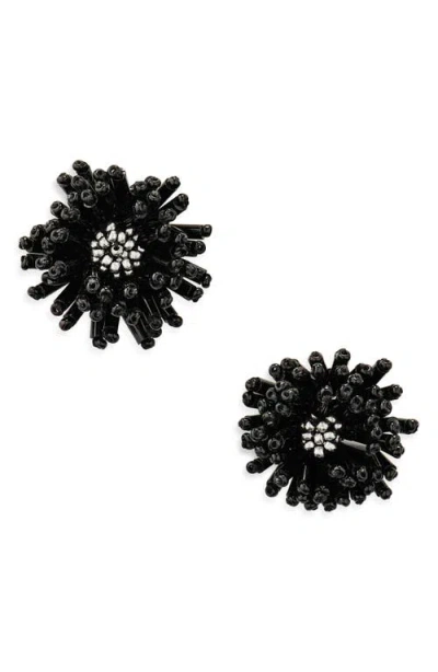 Oscar De La Renta Beaded Pompom Flower Earrings In Black