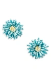 Oscar De La Renta Beaded Pompom Flower Earrings In Blue