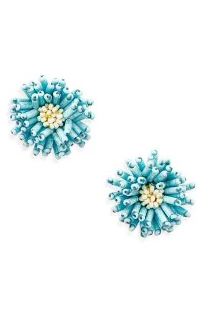 Oscar De La Renta Beaded Pompom Flower Earrings In Blue
