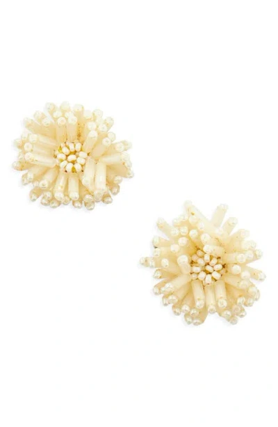 Oscar De La Renta Beaded Pompom Flower Earrings In Yellow