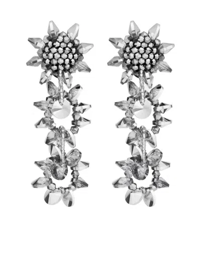Oscar De La Renta Beaded-pompom Post-back Earrings In Silver
