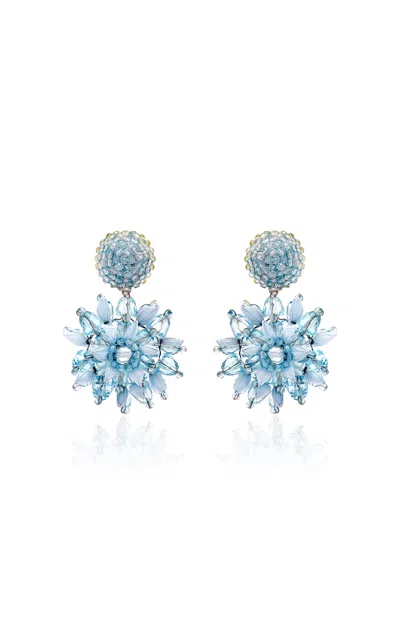 Oscar De La Renta Beaded Raffia Sun Clip-on Earrings In Blue