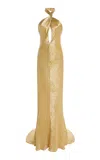 Oscar De La Renta Beaded Silk-blend Lamé Gown In Gold