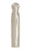 Oscar De La Renta Beaded Silk Gown In Silver