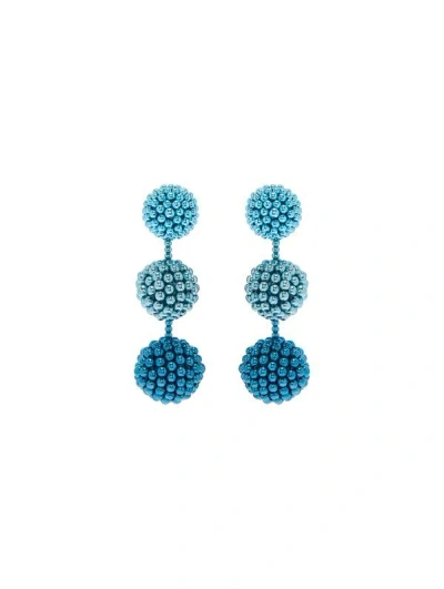 Oscar De La Renta Beaded Sphere Clip-on Earrings In Blue