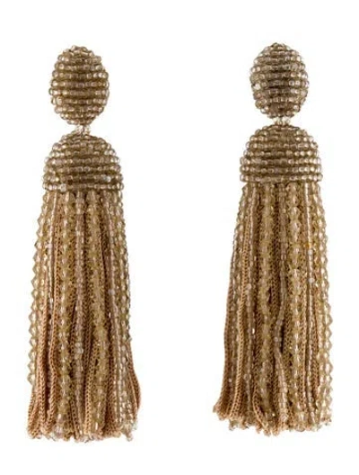 Pre-owned Oscar De La Renta Beaded Tassel Clip On Earrings In Multi