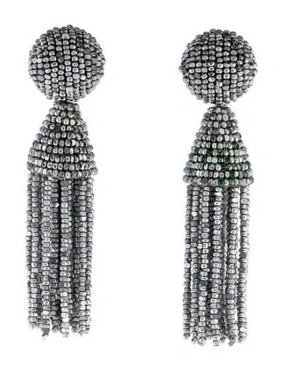 Pre-owned Oscar De La Renta Beaded Tassel Clip-on Earrings In Multicolor