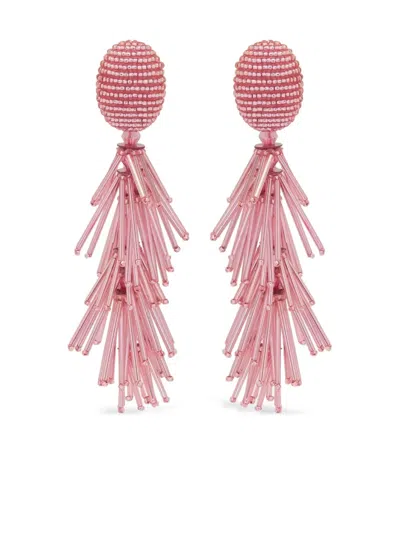 Oscar De La Renta Beaded Tassel Dangling Earrings In Pink