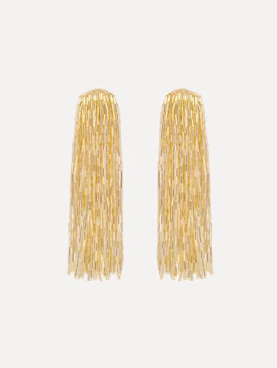 Oscar De La Renta Beaded Tassel Drop Clip-on Earrings In Gold