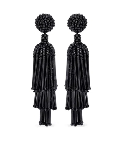 Oscar De La Renta Beaded Tassel Earrings In Black