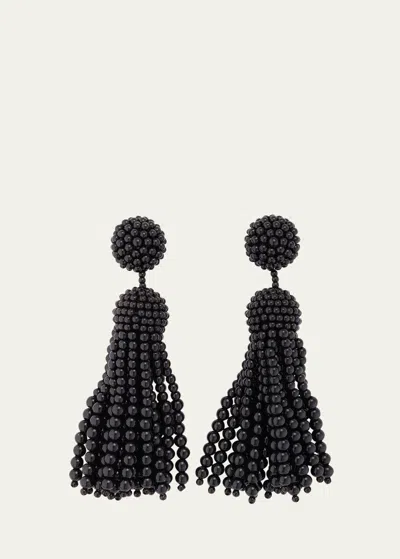 Oscar De La Renta Beaded Tassel Earrings In Black