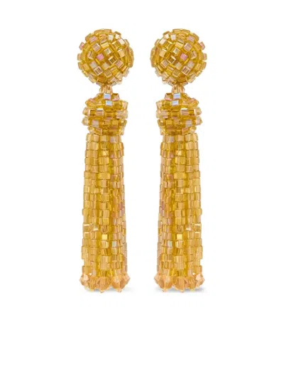 Oscar De La Renta Beaded Tassel Earrings In Yellow