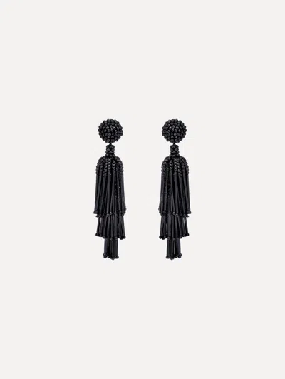 OSCAR DE LA RENTA BEADED TIERED TASSEL CLIP-ON EARRINGS