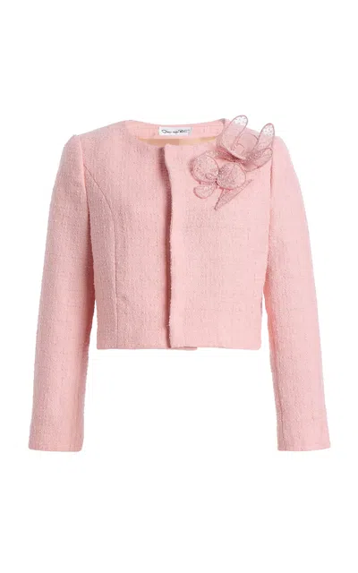 Oscar De La Renta Beaded Wool-blend Tweed Jacket In Pink