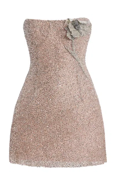 Oscar De La Renta Bead-embroidered Cocktail Mini Dress In Metallic