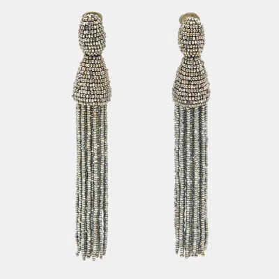 Pre-owned Oscar De La Renta Beads Silver Tone Metal Earrings