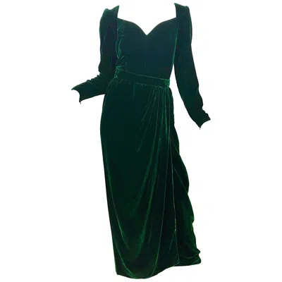 Pre-owned Oscar De La Renta Beautiful Vintage  Size 8 Hunter Green Velvet Two Piece Gown