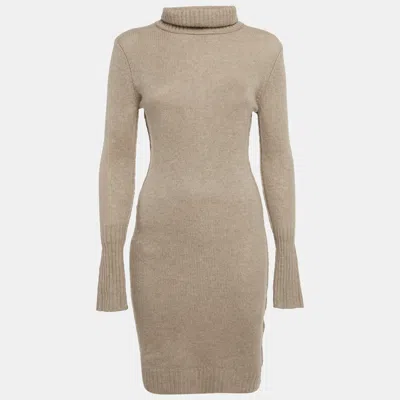 Pre-owned Oscar De La Renta Beige Cashmere Turtle Neck Sweater Dress S