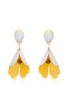 Oscar De La Renta Bell Flower Enamel Large Earrings In Metallic