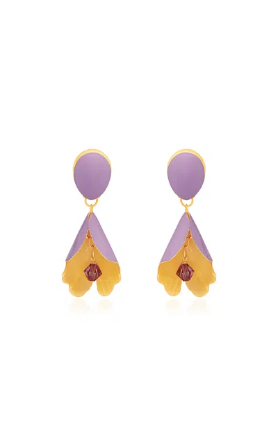 Oscar De La Renta Bell Flower Enamel Small Earrings In Neutral