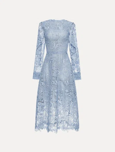 Oscar De La Renta Bellflower Guipure Dress In Blue