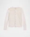 Oscar De La Renta Bellflower Guipure Inset Crewneck Cardigan In White