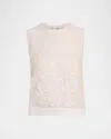 Oscar De La Renta Bellflower Guipure Inset Knit Tank Top In White