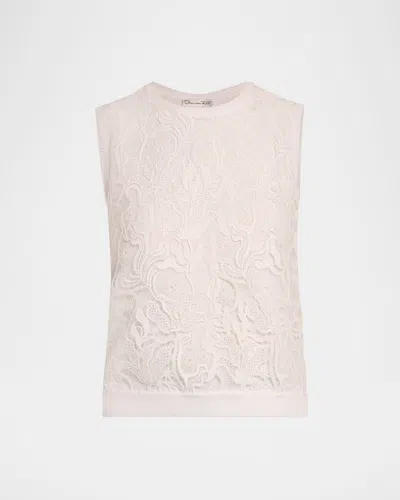 OSCAR DE LA RENTA BELLFLOWER GUIPURE INSET KNIT TANK TOP