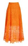Oscar De La Renta Bellflower Guipure Lace Midi Skirt In Orange