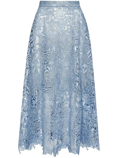 Oscar De La Renta Bellflower Guipure Midirock In Blau