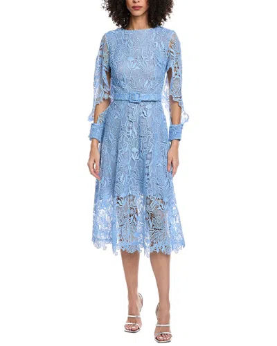 Oscar De La Renta Bellflower Guipure Silk-lined Midi Dress In Blue