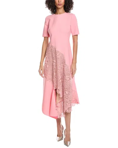 Oscar De La Renta Bellflower Guipure Silk-lined Wool-blend Maxi Dress In Pink
